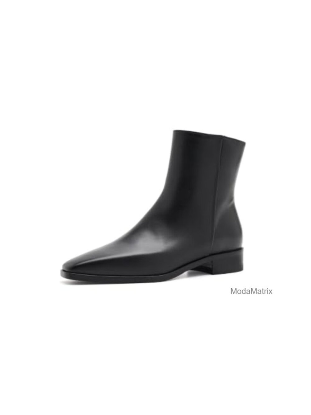 Italian Leather Ankle Booties Square Toe Block Heel Zip